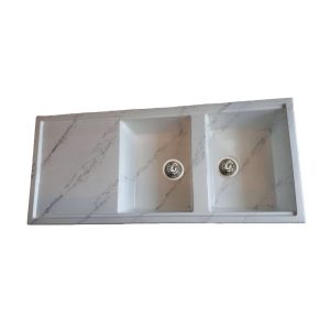 سینک گرانیتی توکار تیدومکث مدل سفید رگه طوسی براق